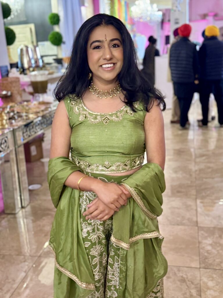 green long pants indian outfit plazzo wedding season